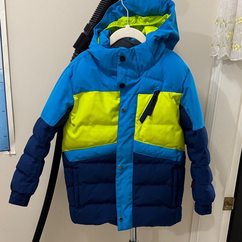 Spyder Kids Blue and Yellow Colorblock Puffer Jacket